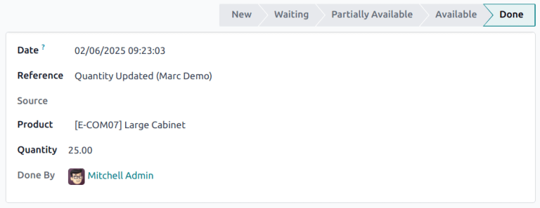 The history record for an inventory adjustment.