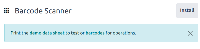 Demo data prompt pop-up on Barcode app main screen.