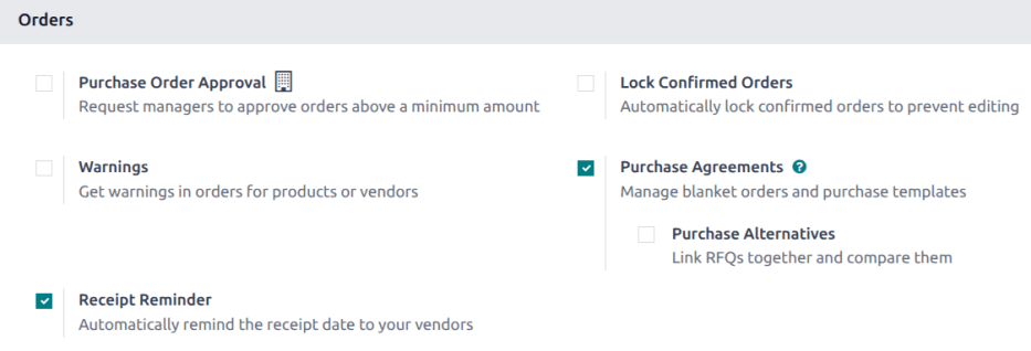 Purchase Agreements enabled in the Purchase app settings.