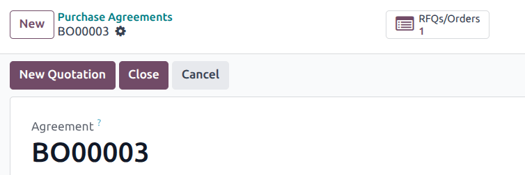 RFQs and Orders smart button from blanket order form.