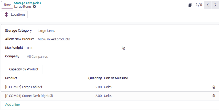 Show storage category limiting by product count.