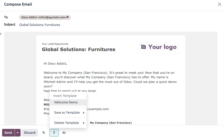 The expanded full chatter composer in the CRM application.