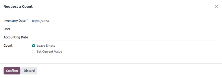 Request a count pop-up on inventory adjustments page.
