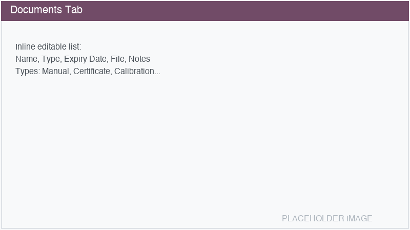 Documents tab on equipment form
