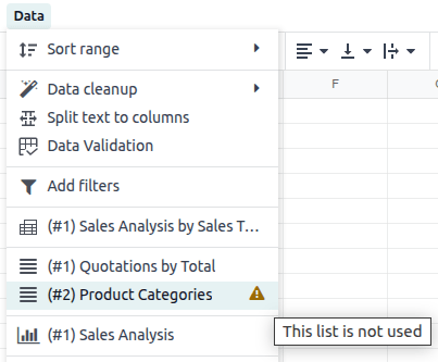 Warning to indicate data source no longer used in spreadsheet