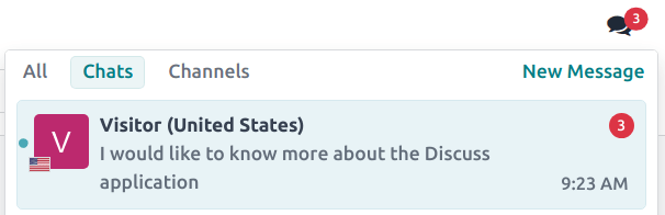 View of the menu bar in Odoo emphasizing the comments icon.
