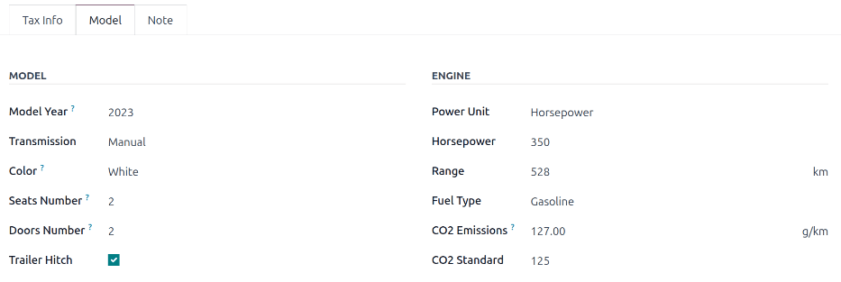 The new vehicle form, showing the vehicle tax section.