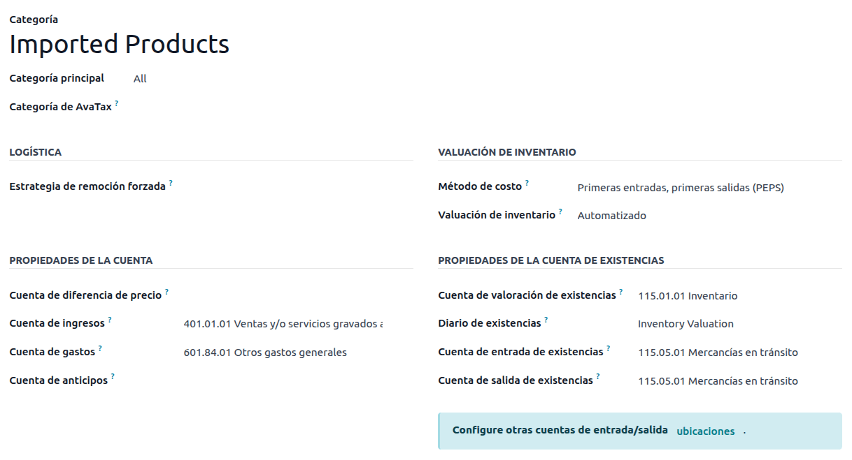 Storable product category configuration.