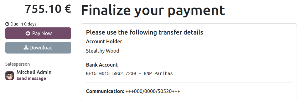 Payment instructions on the customer portal