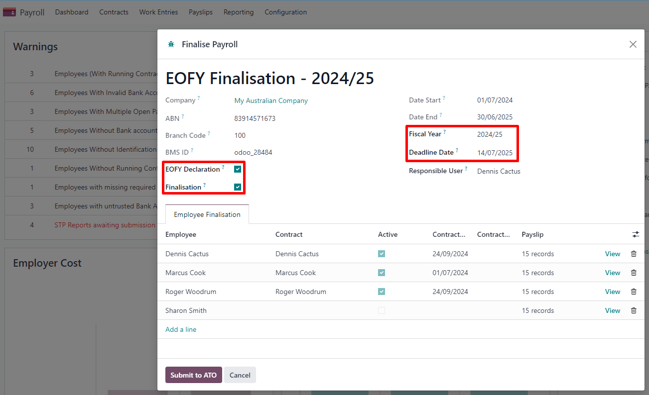 EOFY finalisation of an employee.