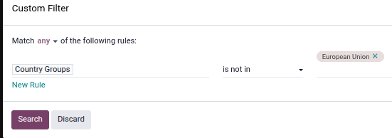 Filter for country group creation.
