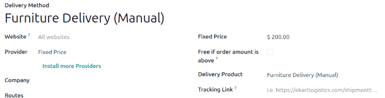 Set up a delivery method with a fixed price of 200.