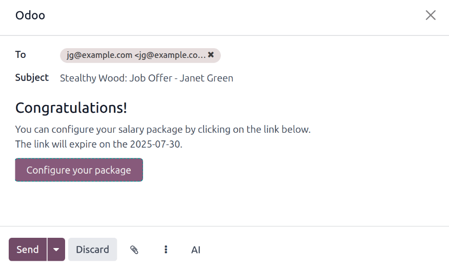 Send an email to the applicant with a link to the offered salary.