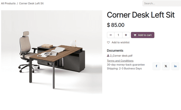 Showing a link to an uploaded document on a product page using Odoo Sales.