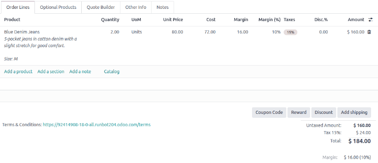 Sales order with Margin field on the bottom.