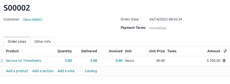 View of a sales order with emphasis on the delivered column.