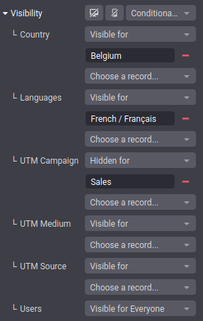 Example of a block configured with several visibility conditions