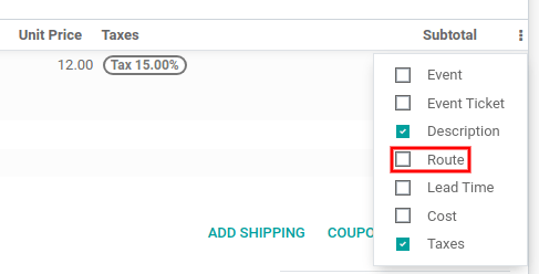 A menü nézete, amely lehetővé teszi új sorok hozzáadását az értékesítési rendelésekhez.