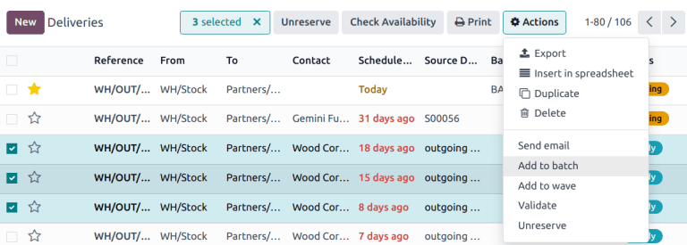 Használja a *Hozzáadás a köteghez* gombot a *Művelet* gomb listájából.