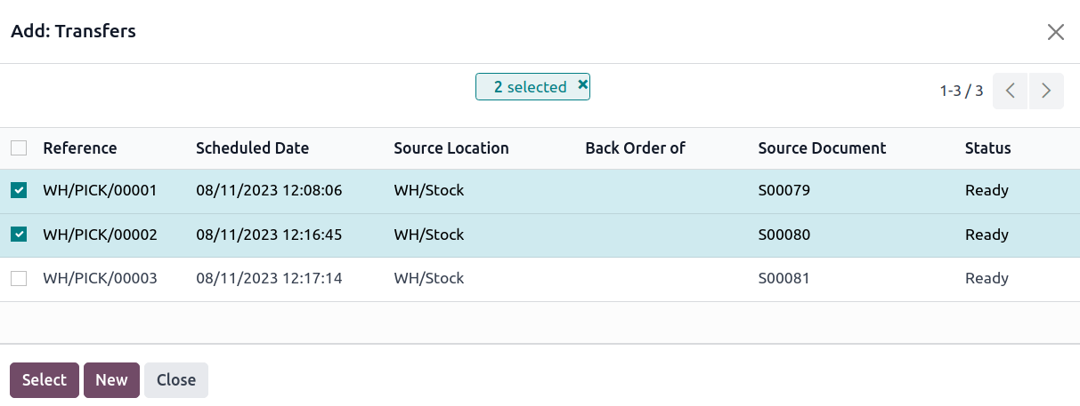 Válasszon ki több átvitelt a *Hozzáadás:Átviteli* ablakból.