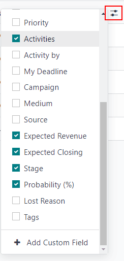 Egyéni szűrő felugró ablak, amely hangsúlyozza a tevékenységek és a határidő opcióit.
