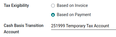 Töltse ki a készpénz alapú átmeneti számlát, ahová az adóösszegek kerülnek, amíg a fizetés kiegyenlítése meg nem történik.Töltse ki a Cash Basis Transition Account-ot, ahová az adóösszegek kerülnek, amíg a fizetés egyeztetése meg nem történik.