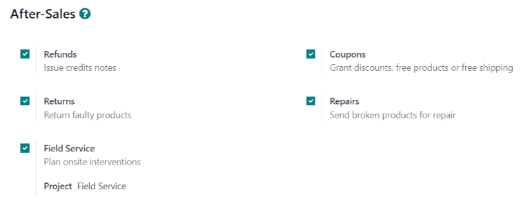 Az utólagos értékesítési lehetőségek, amelyek egy ügyfélszolgálati csapatnál engedélyezve vannak.