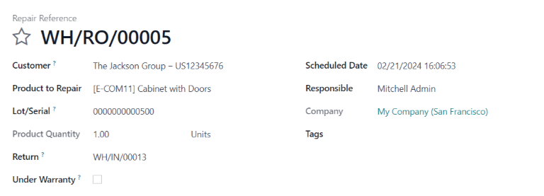 Egy javítási hivatkozás oldalának nézete.