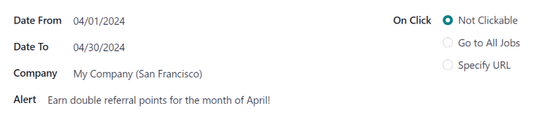 Egy teljesen kitöltött értesítési űrlap, amely tartalmazza az összes kiválasztott elemet.