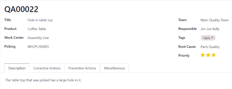 Egy kitöltött minőségi figyelmeztetés űrlap.