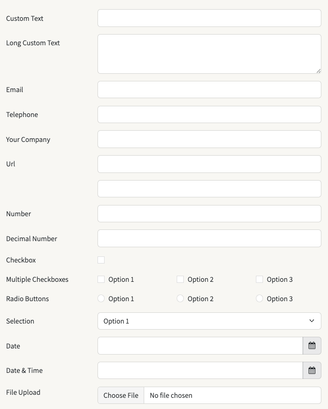 Minden típusú űrlapmező