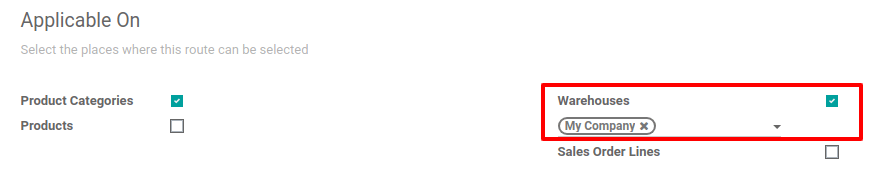 A raktár legördülő menü nézete, amikor a raktárra alkalmazható kiválasztása történik.