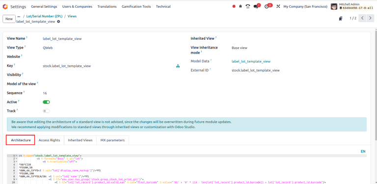Architektúra fül a nézetben.