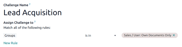 A Kihívás űrlap hozzárendelési szabályainak szekciójának nézete.