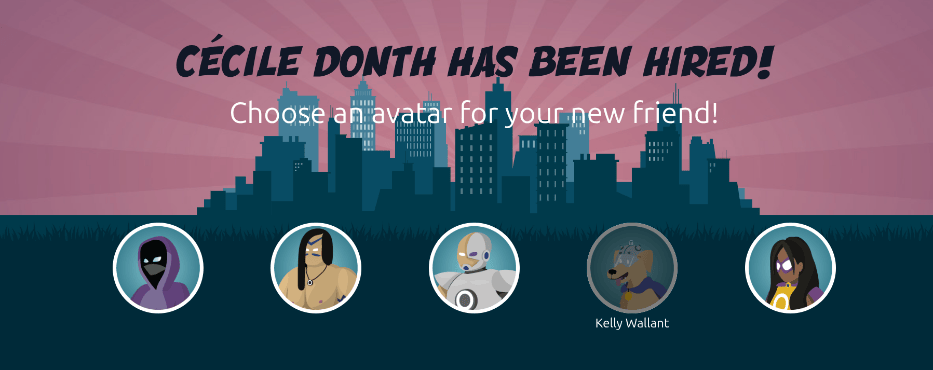 A felvett képernyő. Egy avatár választék jelenik meg, amelyek közül választhat, a már kiválasztottak szürkévé válnak.