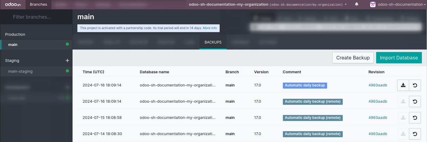 Az ágak biztonsági mentéseinek füle