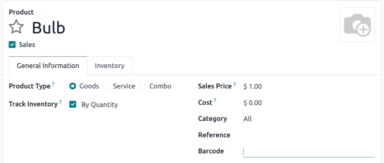 A 'Vonalkód' mező egy termék űrlapon aktív kurzorral.