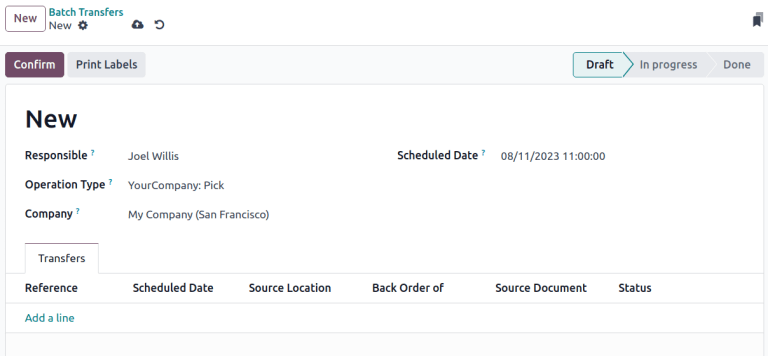 *Kötegátvitelek* űrlap nézete.
