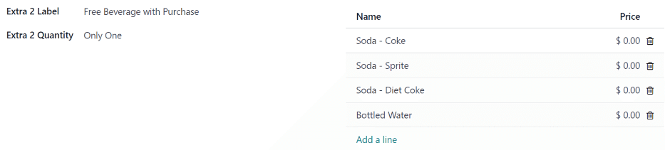 A második extra, amely az ingyenes ital vásárlás mellé van konfigurálva.