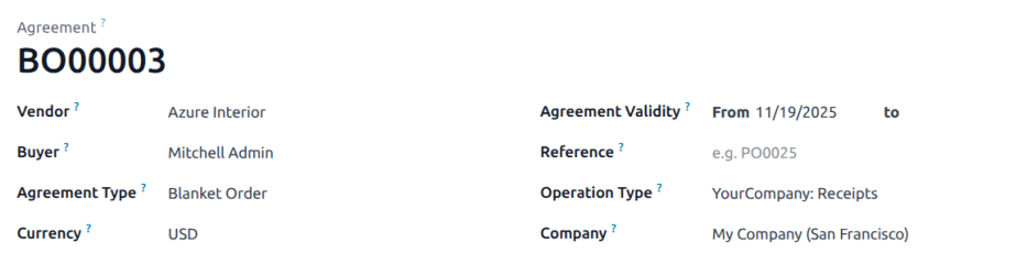 Új keretmegrendelés beszerzési megállapodás hozzáadott termékekkel.