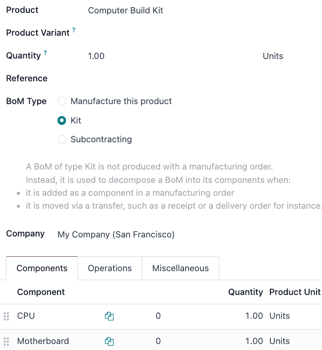 Készlet kiválasztása a darabjegyzéken.