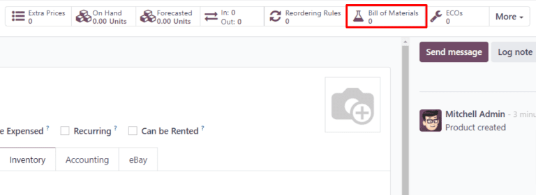 Az Anyagjegyzék okos gomb egy termékoldalon.