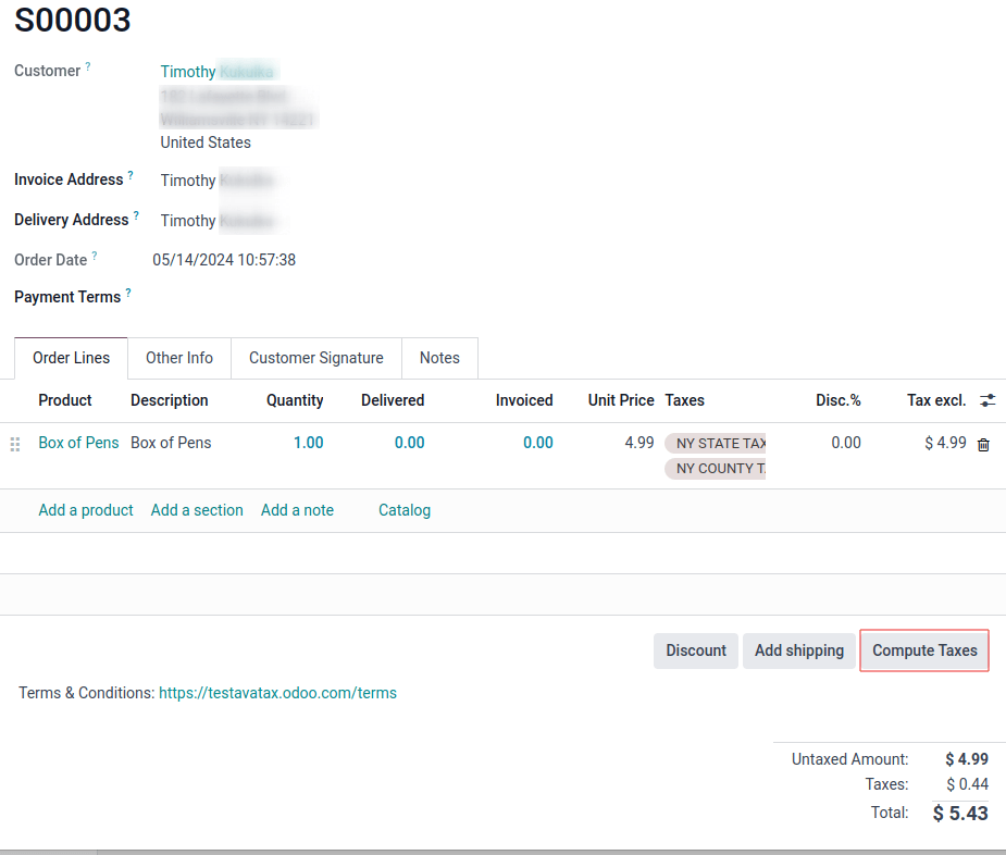 Értékesítési árajánlat a megerősítés és adószámítás gomb kiemelésével.