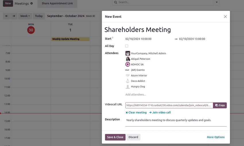 Esemény ütemezése ablak a Naptár alkalmazásban.
