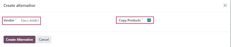 Ajánlati felhívások felugró ablak az alternatív ajánlat létrehozásához.