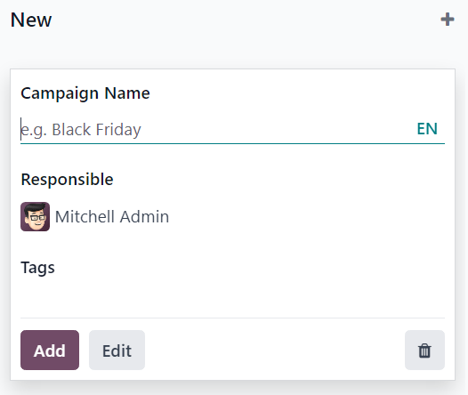 A kampány felugró kanban nézete az Odoo Email Marketingben.