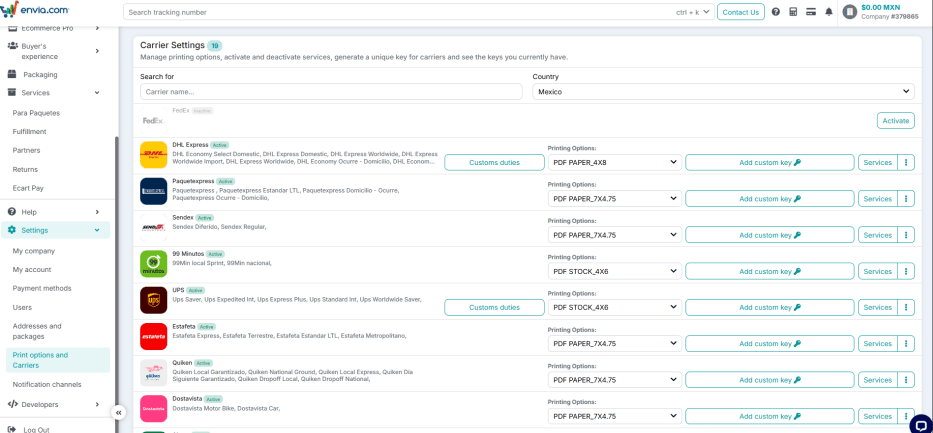 Válassza ki a fuvarozói szolgáltatásokat.