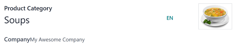 A kategória űrlap, kitöltött mezőkkel egy Leves kategóriához.