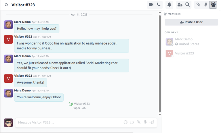 A chat átiratának nézete a Discuss alkalmazásban.