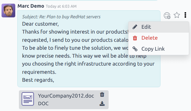 A szerkesztési lehetőség egy csevegőszálban.